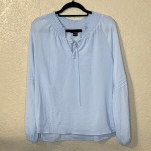 Elegant Light Blue Women's Blouse with Smocked Neckline